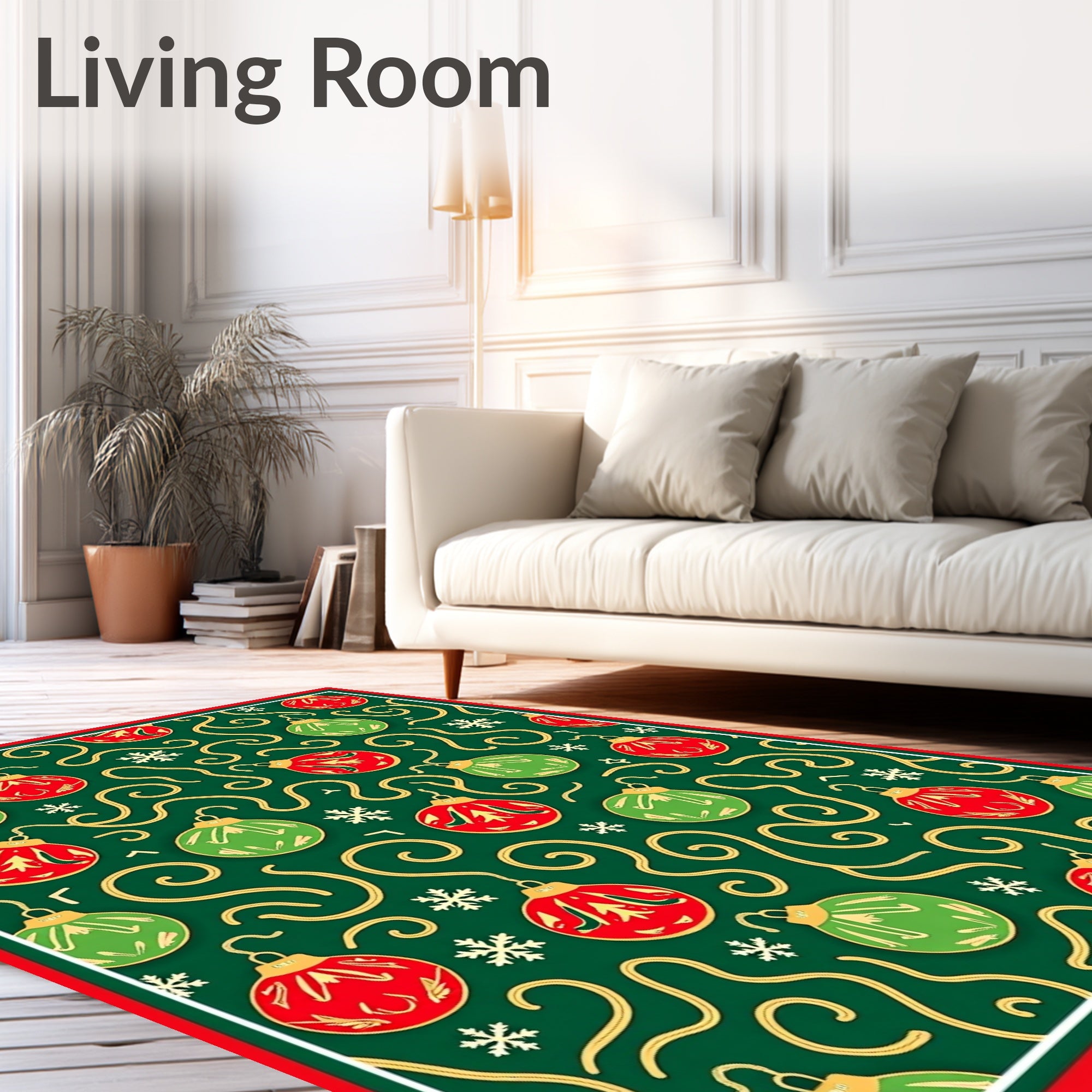 Christmas Ornaments Green Red Swirls Rug