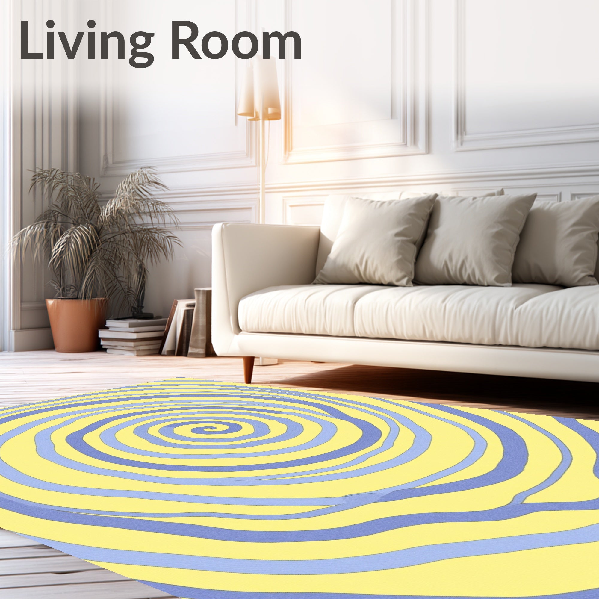 Yellow Blue Swirl Abstract Rug