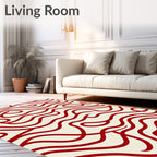 Crimson Red Wavy Line Abstract Rug