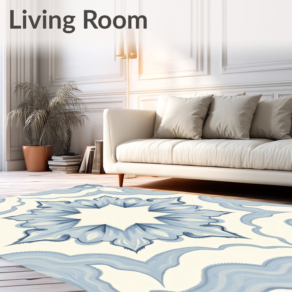 Pale Blue Floral Starburst Medallion Rug