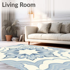 Pale Blue Floral Starburst Medallion Rug