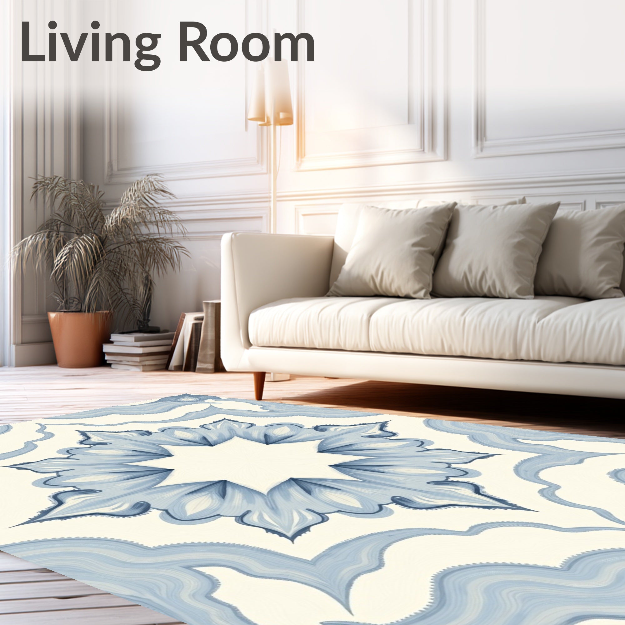 Pale Blue Floral Starburst Medallion Rug