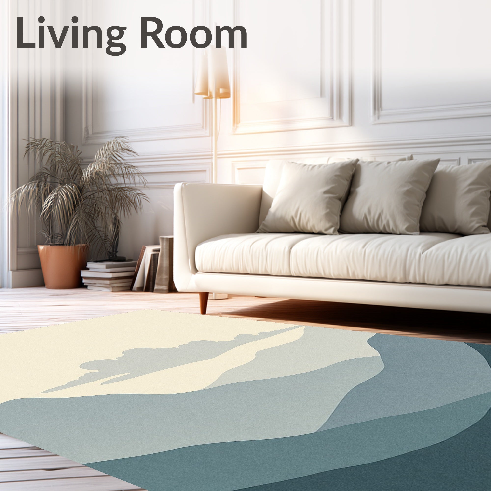 Muted Blue Layered Mountain Cloudscape Rug