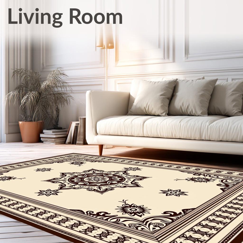 Classic Cream Brown Floral Medallion Rug