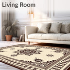 Classic Cream Brown Floral Medallion Rug