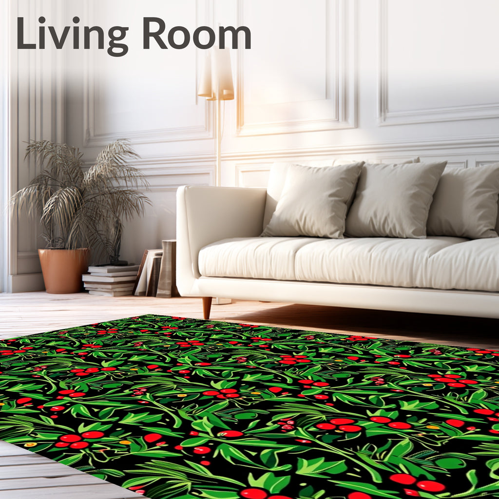 Vibrant Red Berry Leaf Garland Rug