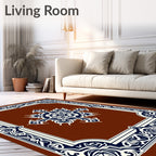 Rich Brown Floral Medallion Frame Rug