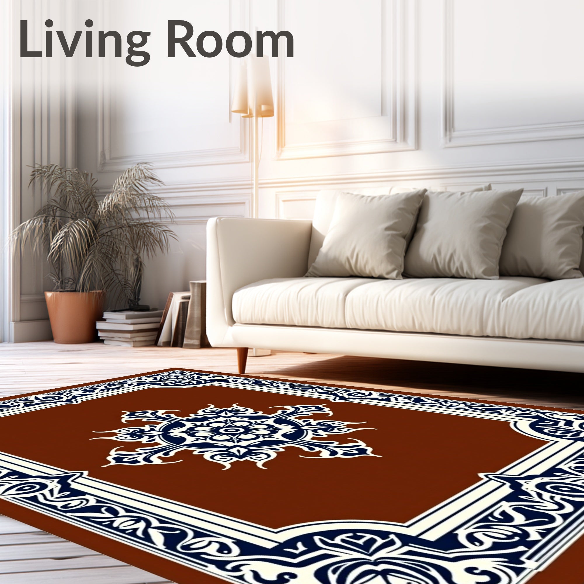 Rich Brown Floral Medallion Frame Rug