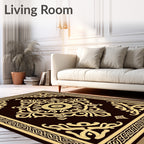 Dark Brown Golden Baroque Scroll Rug