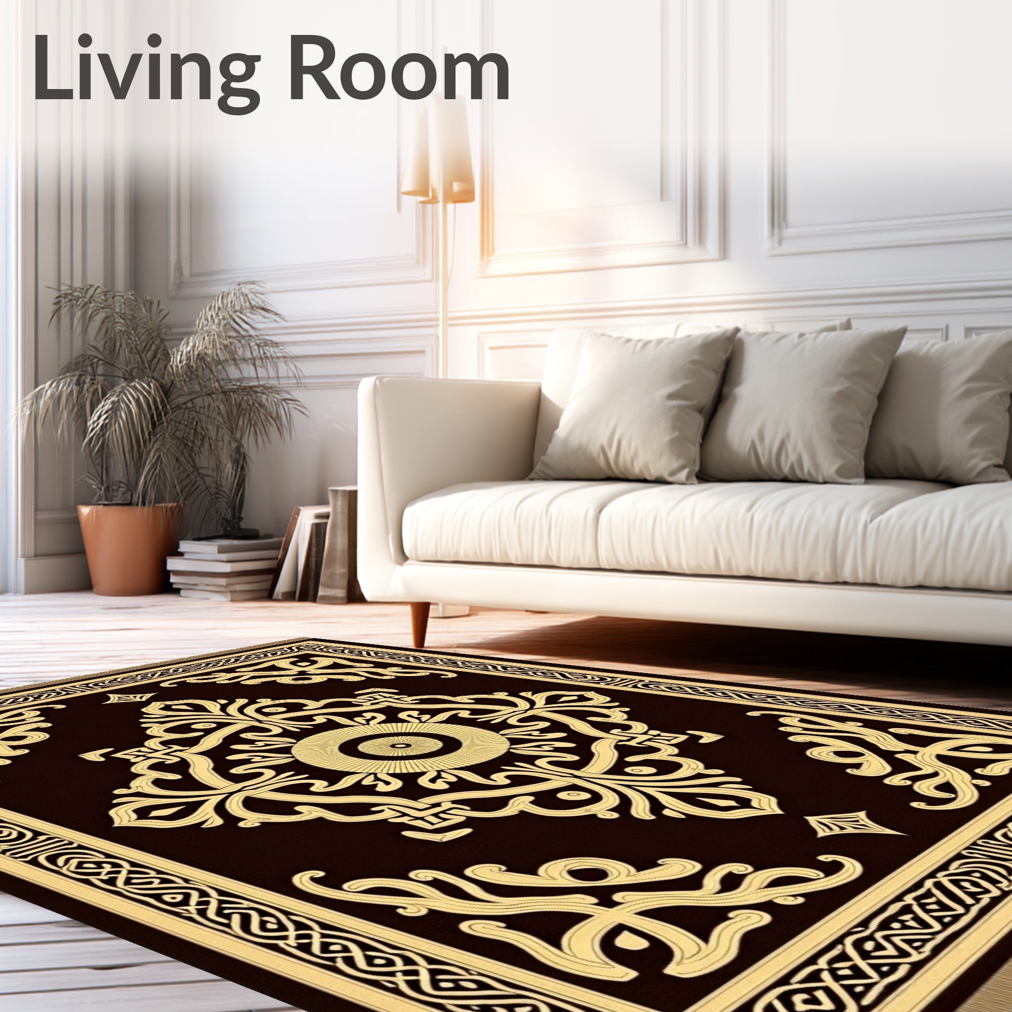 Dark Brown Golden Baroque Scroll Rug