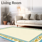 Ornate Teal Gold Leaf Border Rug