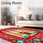 Festive red house with yellow windows Rug