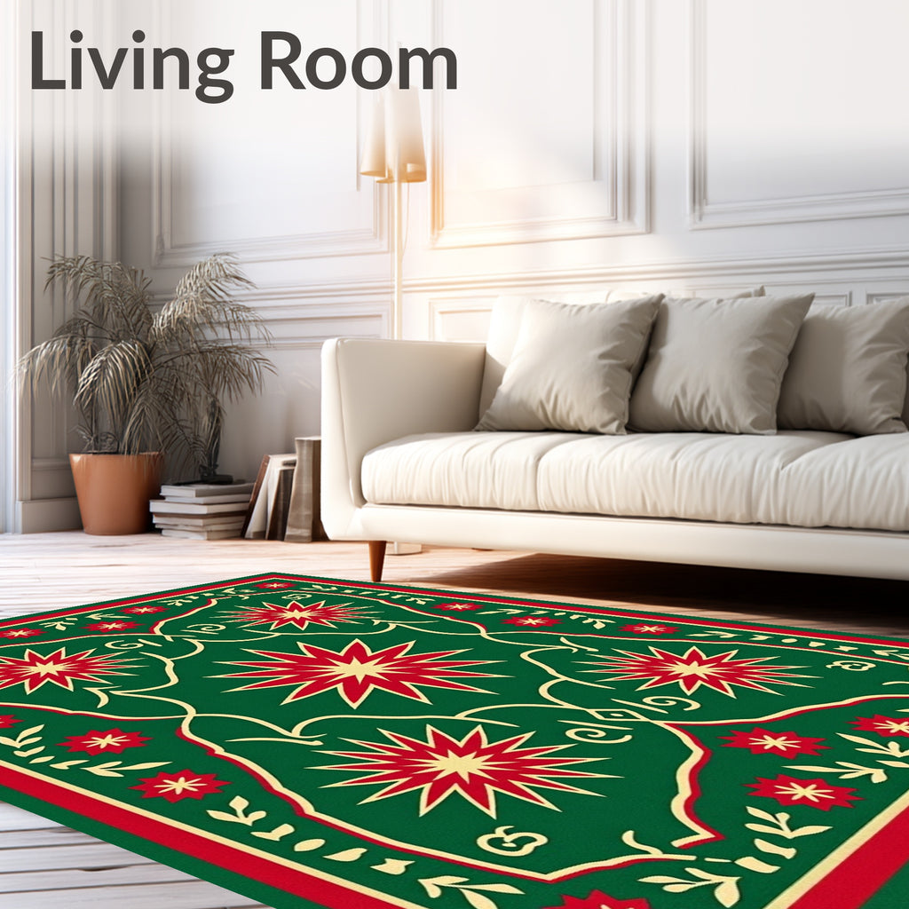 Festive Green Red Starburst Medallion Rug