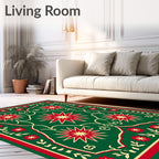 Festive Green Red Starburst Medallion Rug