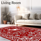 Red White Reindeer Snowflake Scandinavian Rug