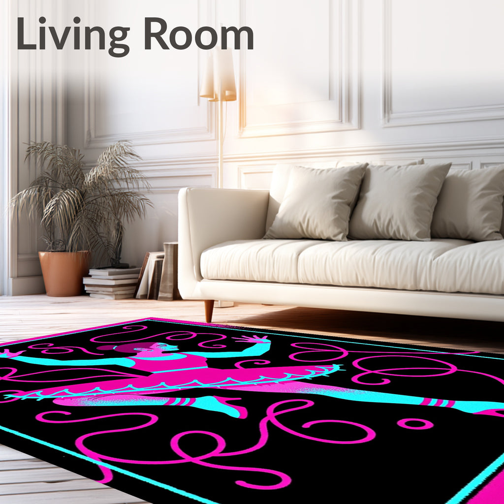 Vibrant Pink Turquoise Ballerina Swirls Rug