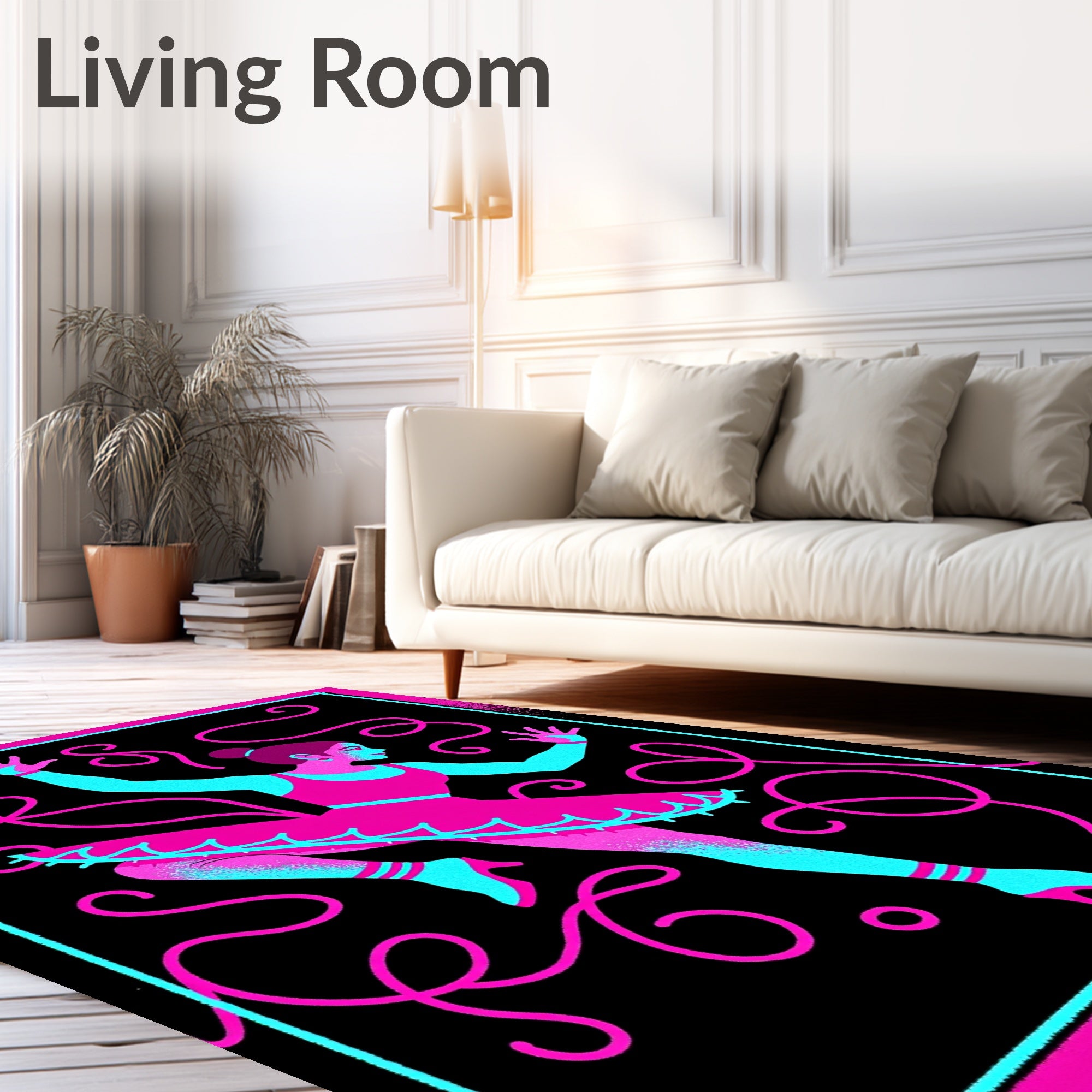 Vibrant Pink Turquoise Ballerina Swirls Rug