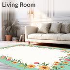 Springtime Pink Yellow Floral Border Rug
