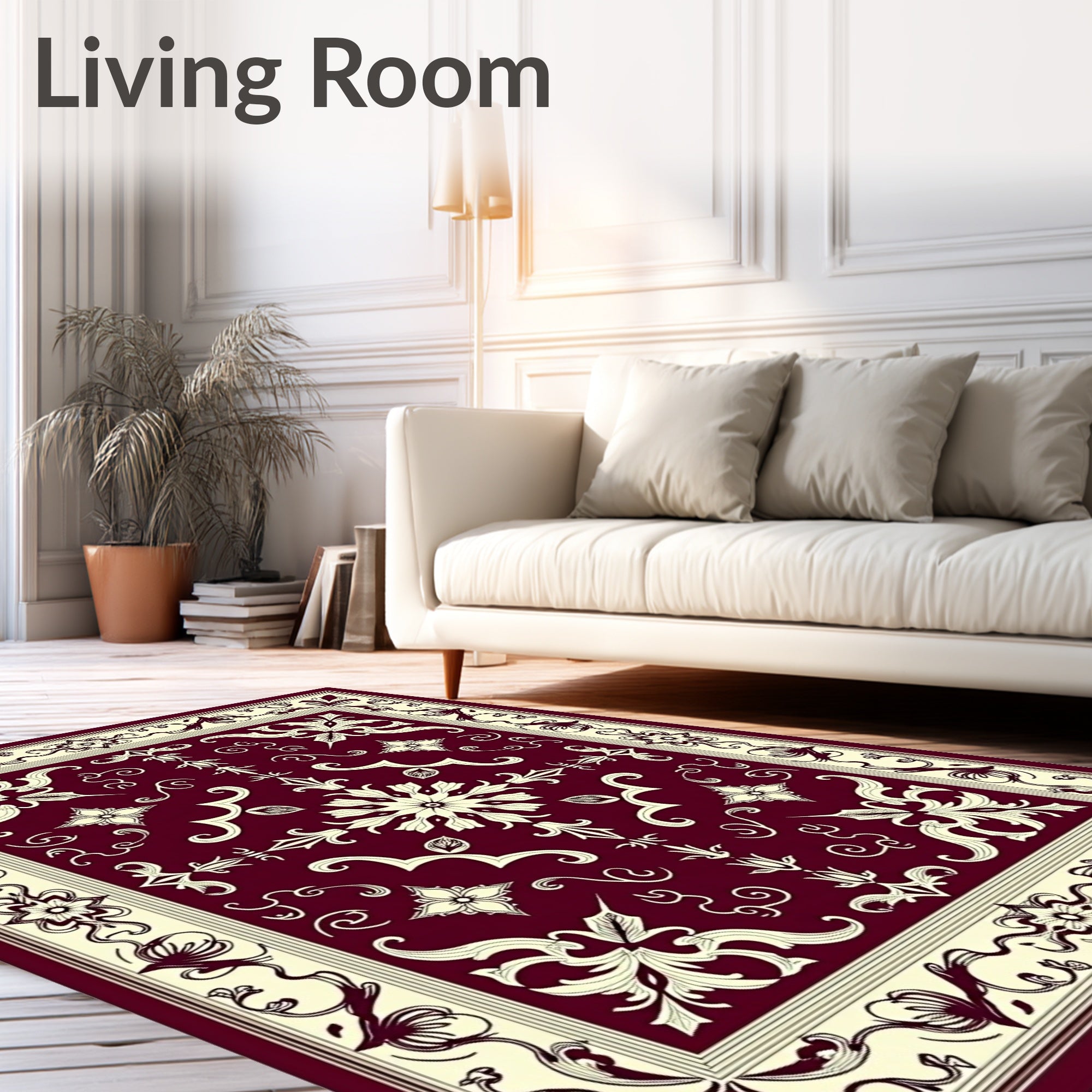 Crimson Ivory Vintage Floral Medallion Rug