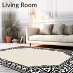 Ornate Black and Cream Scroll Border Rug
