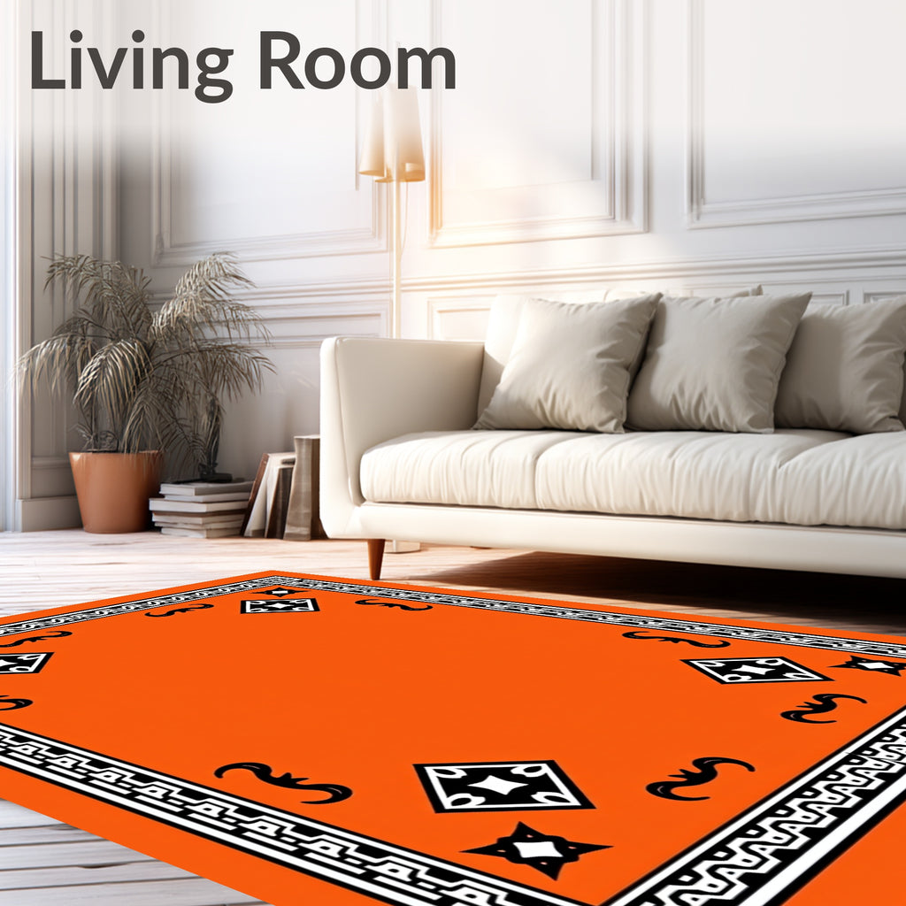 Bold Orange Black White Geometric Rug
