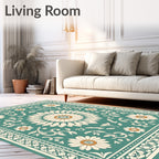 Teal Damask Floral Medallion Rug