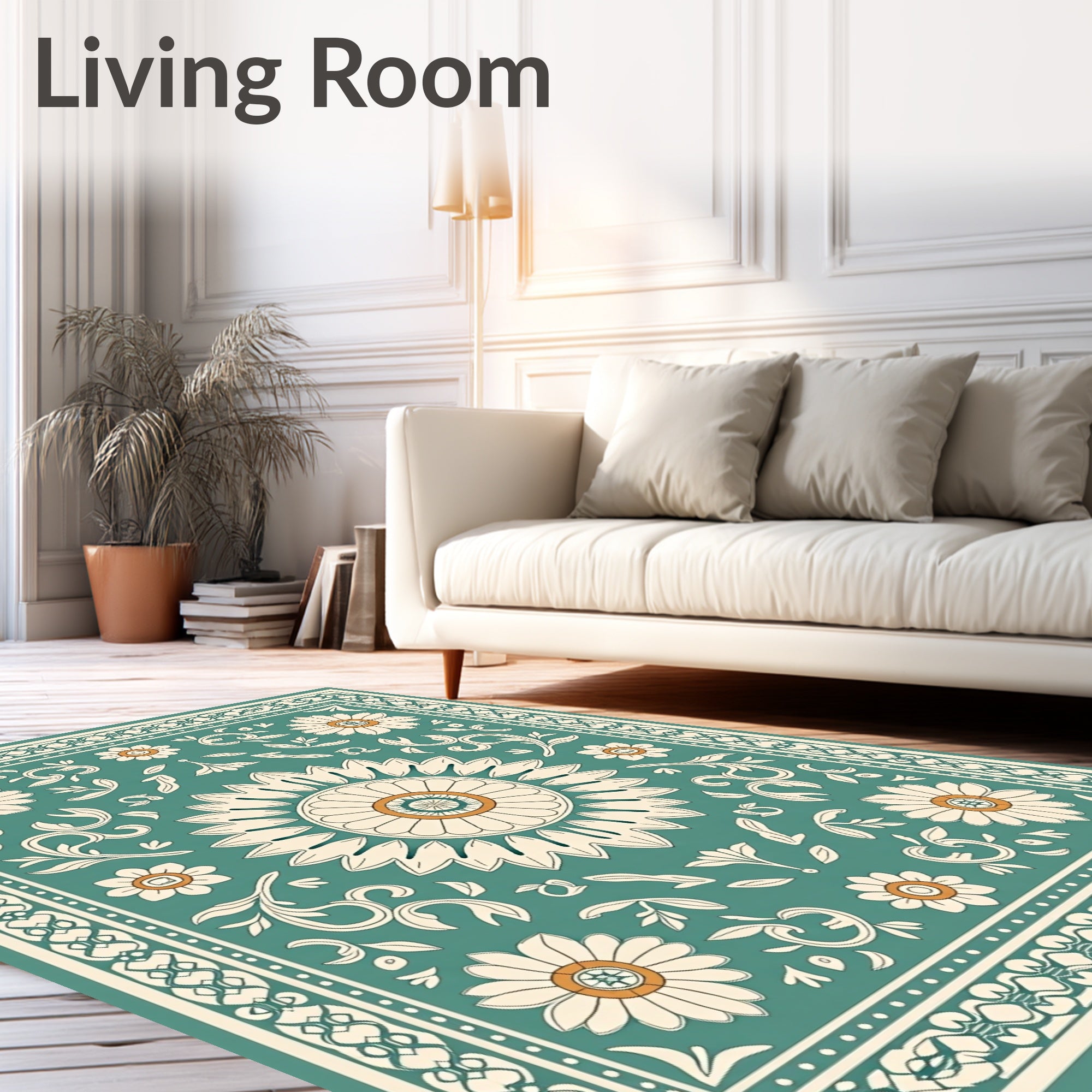 Teal Damask Floral Medallion Rug