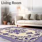 Deep Indigo Floral Medallion Border Rug