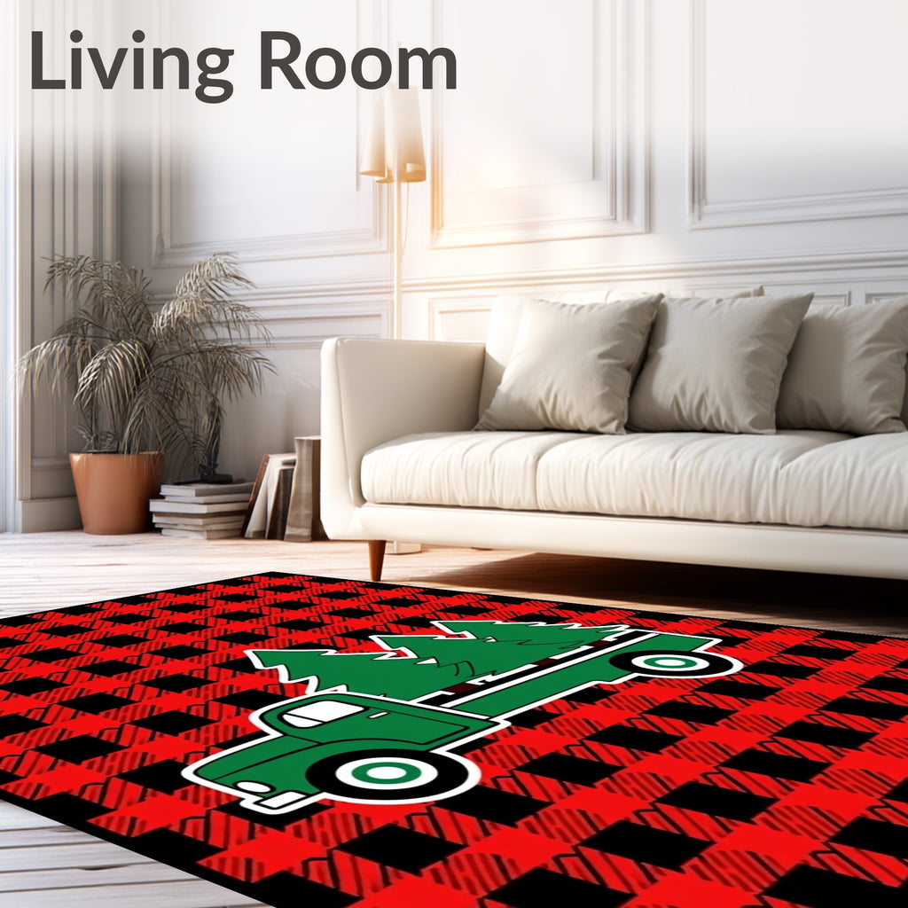 Red Buffalo Plaid Truck Trees Rug