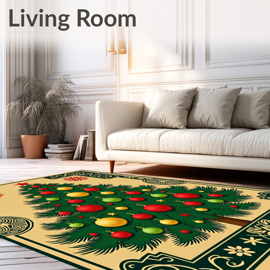 Festive Evergreen Ornate Christmas Tree Rug