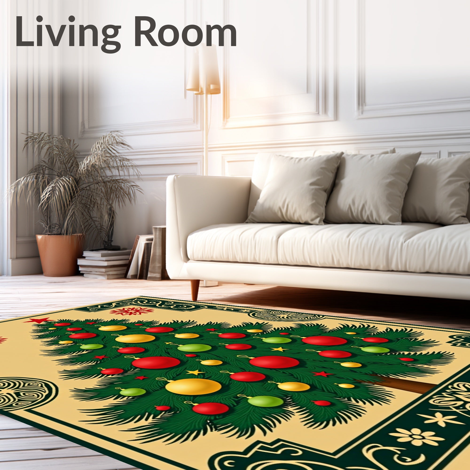Festive Evergreen Ornate Christmas Tree Rug