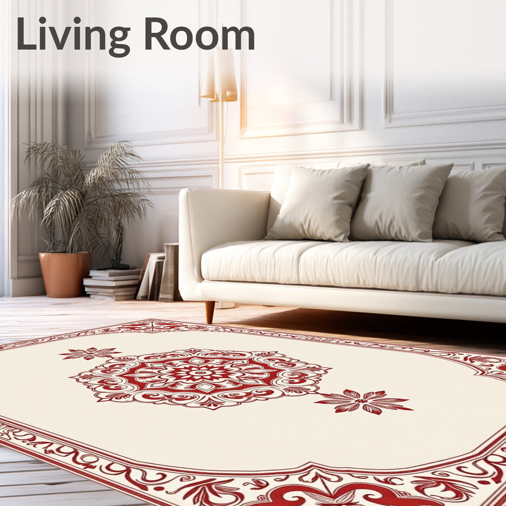 Crimson Floral Medallion Frame Rug