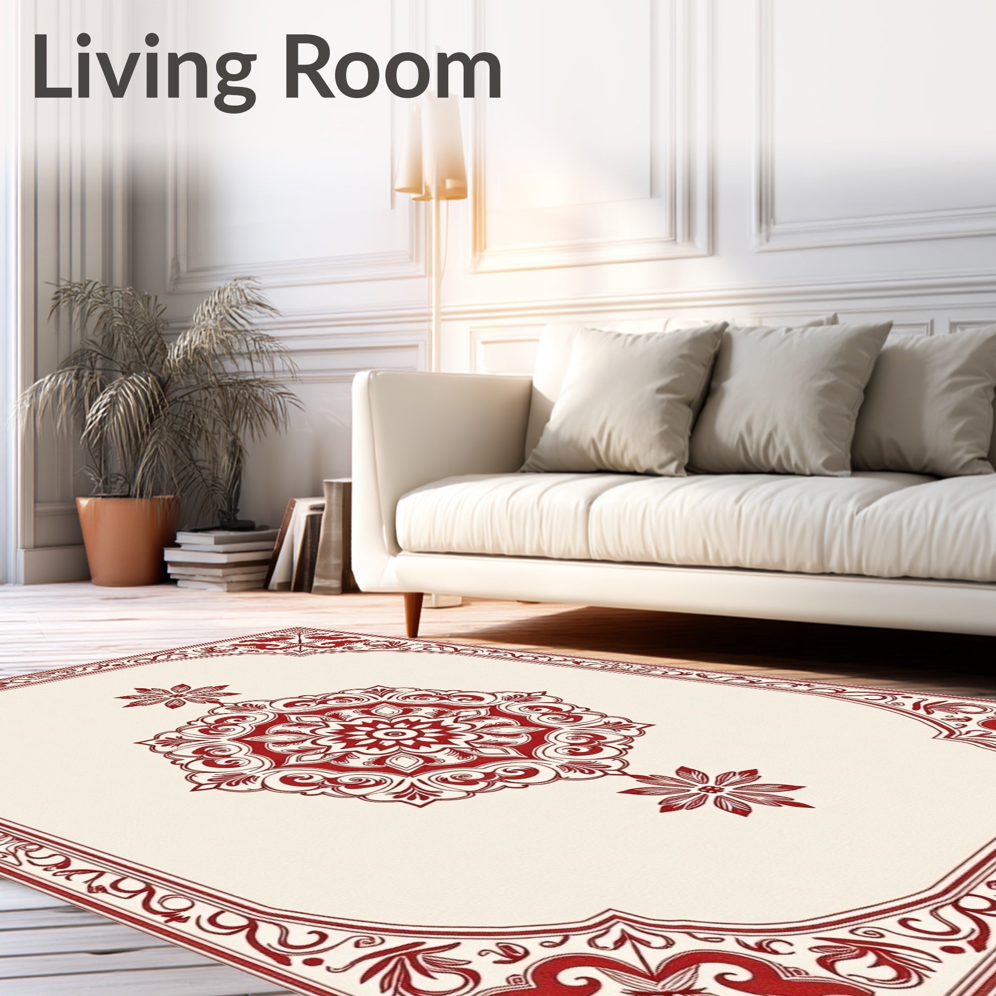 Crimson Floral Medallion Frame Rug