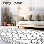 Classic Black Lattice Geometric Border Rug