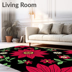 Bold Red Floral Medallion on Black Rug