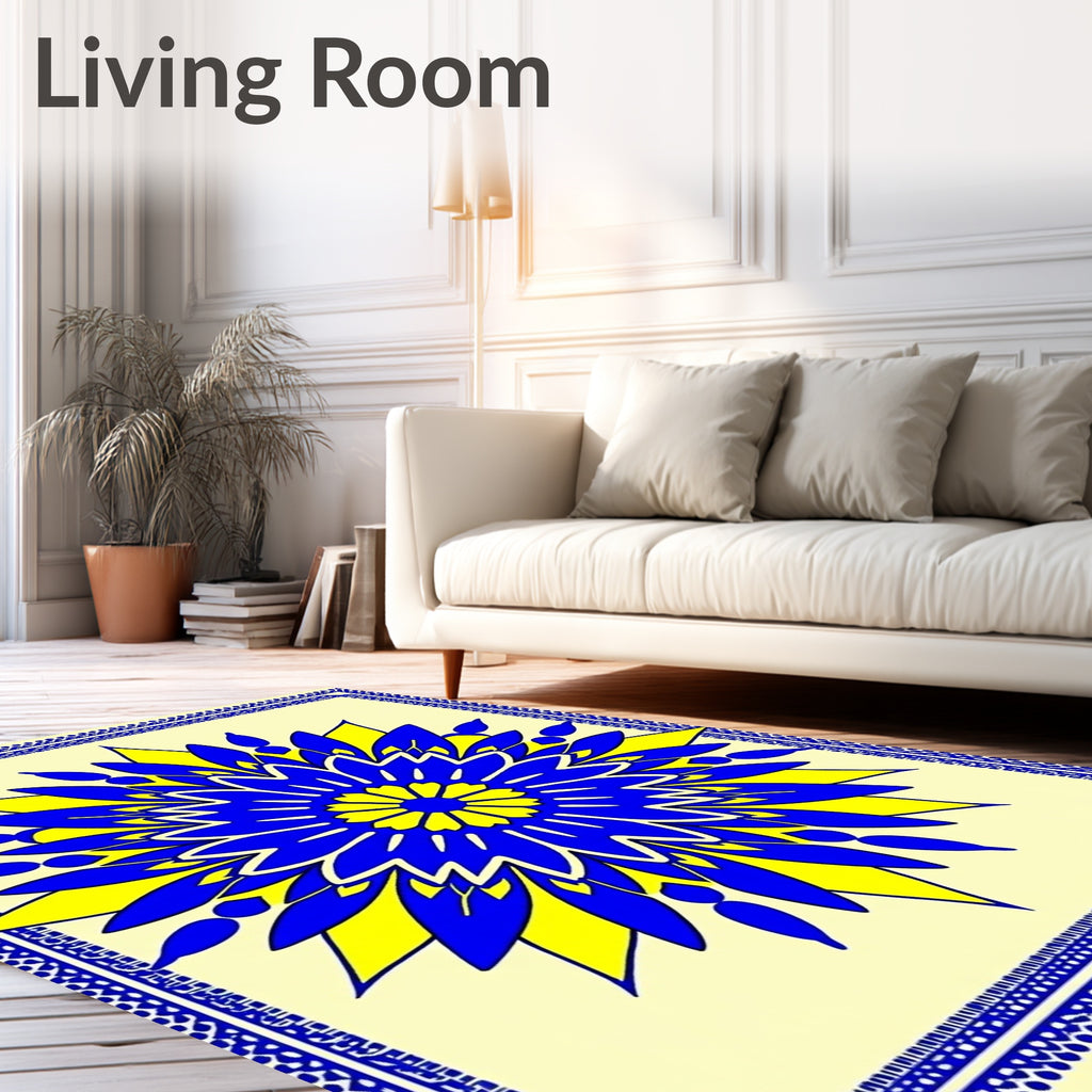Vibrant Blue Yellow Folk Star Rug
