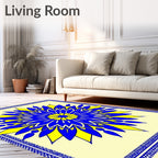 Vibrant Blue Yellow Folk Star Rug