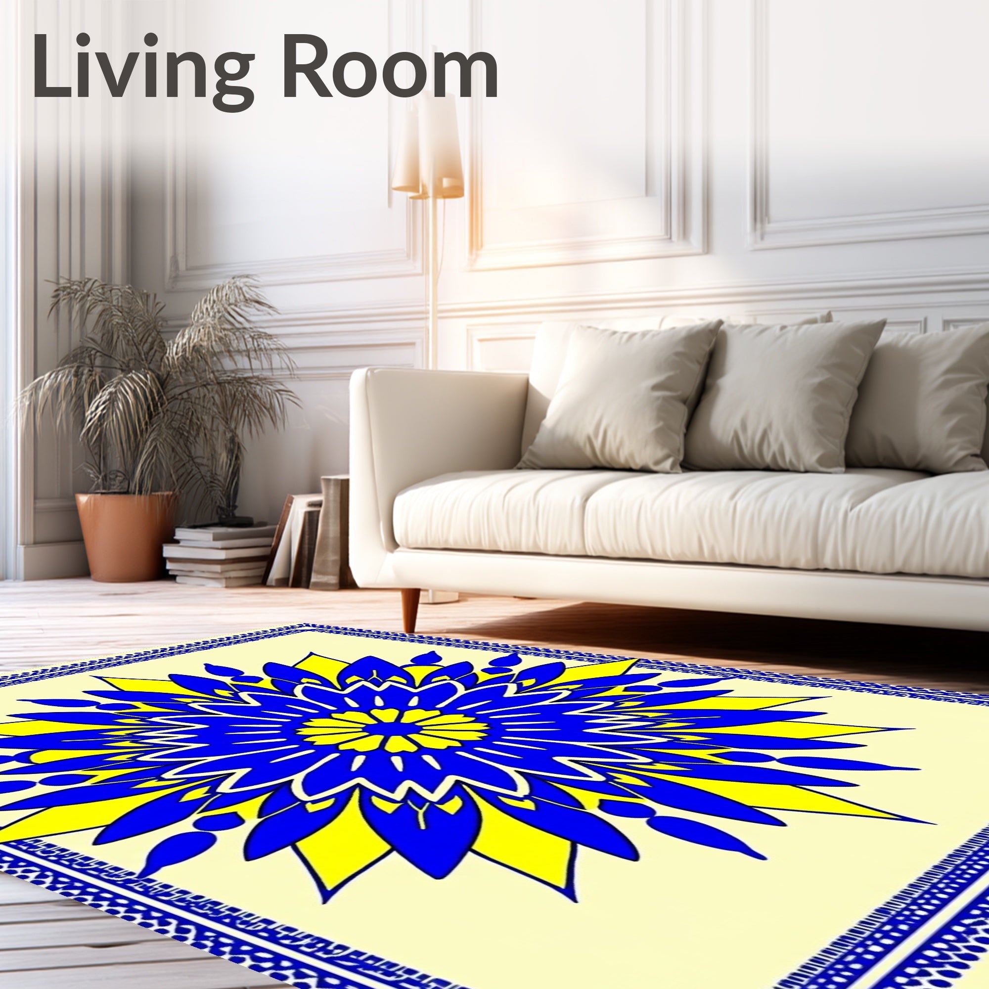 Vibrant Blue Yellow Folk Star Rug