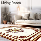 Crimson Gold Sunburst Mandala Frame Rug