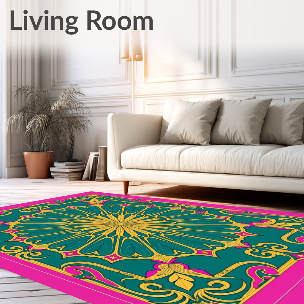 Emerald Teal Floral Starburst Rug