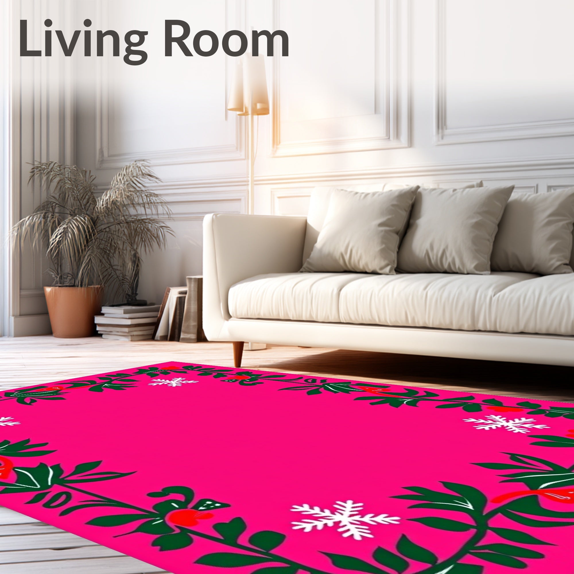 Magenta Floral Vine Snowflake Rug
