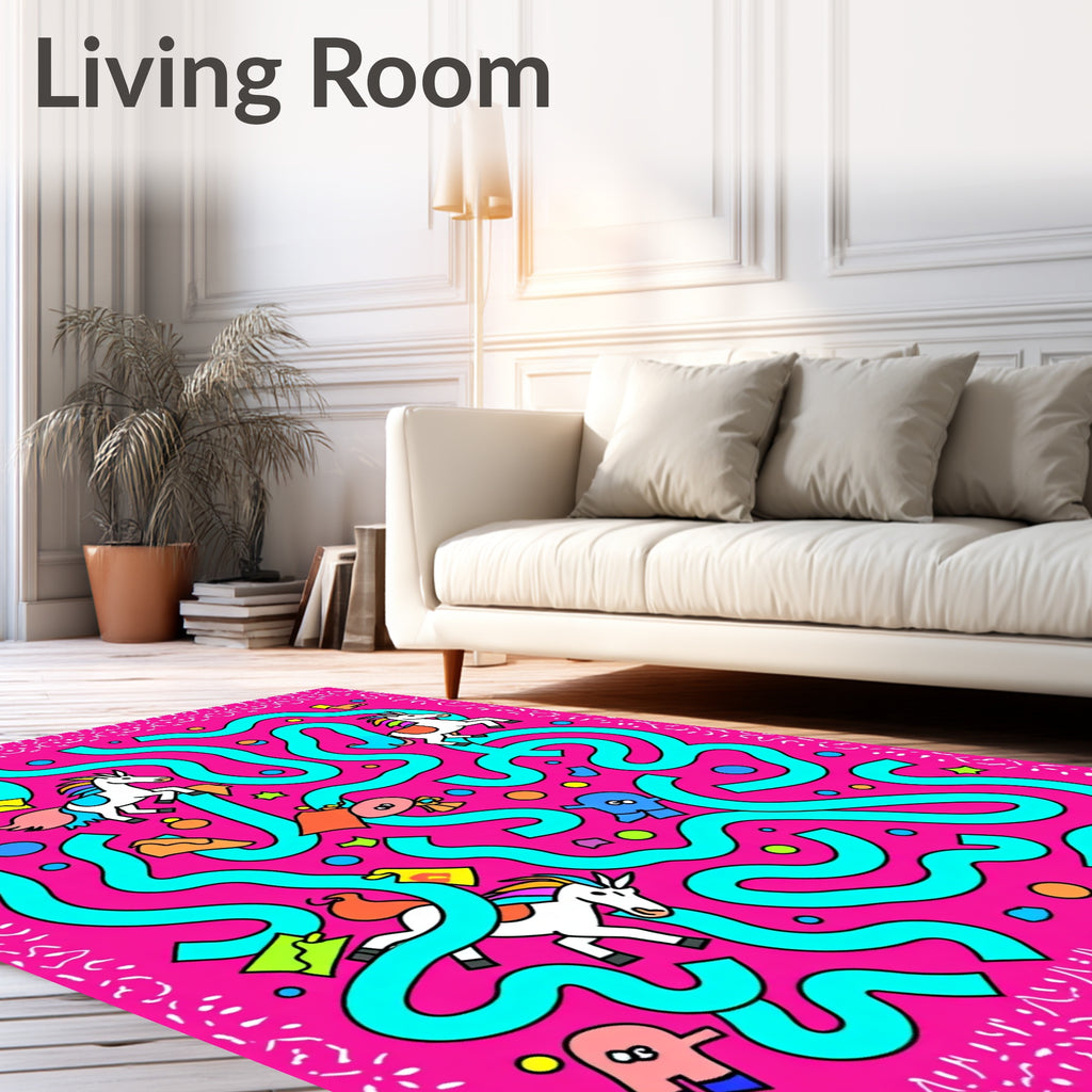 Pink Unicorn Maze With Whimsical Creatures Rug