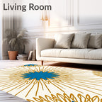 Teal Blue Floral Sunburst Medallion Rug