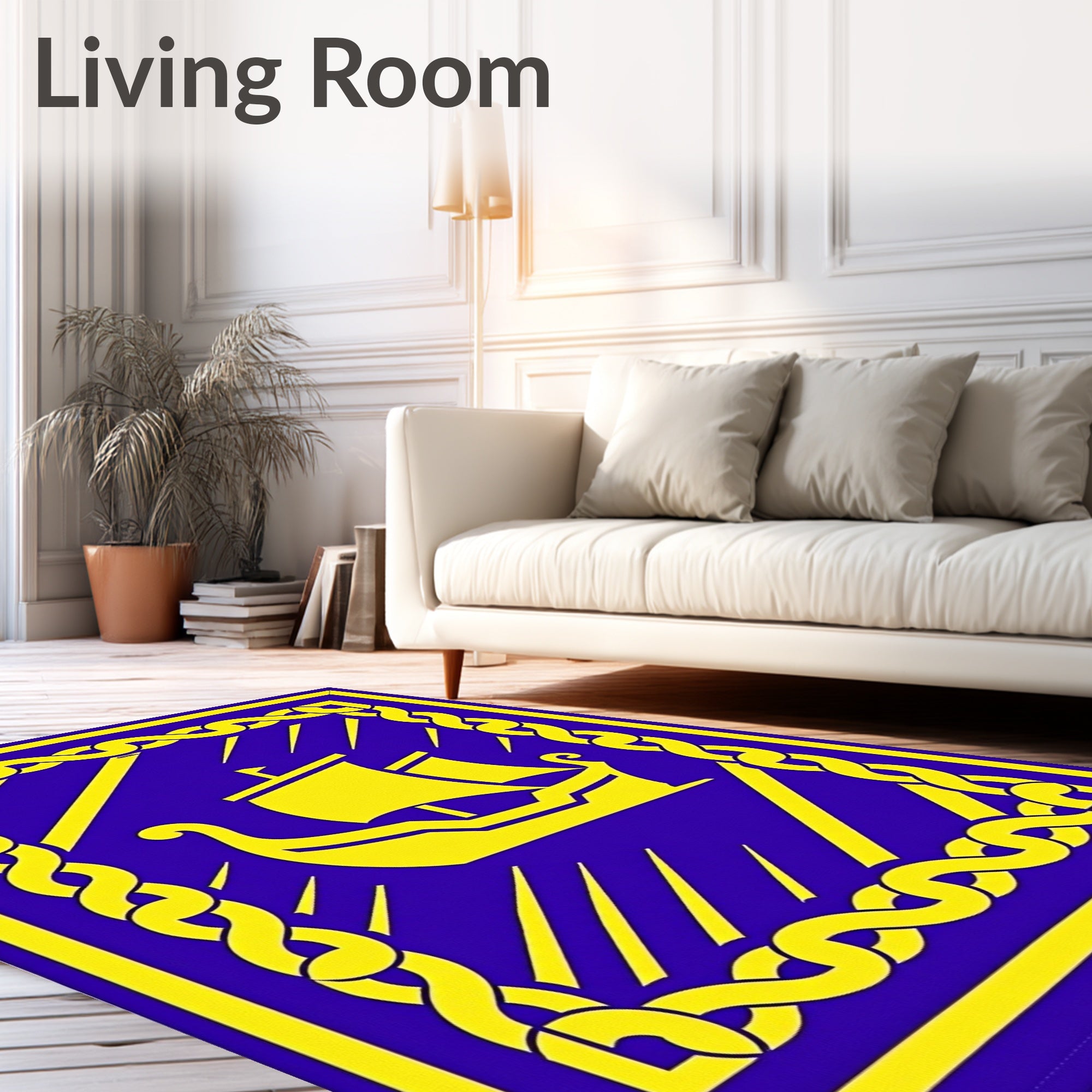 Vibrant Yellow Ship Blue Celtic Border Rug