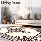 Dark Brown Floral Scroll Medallion Rug