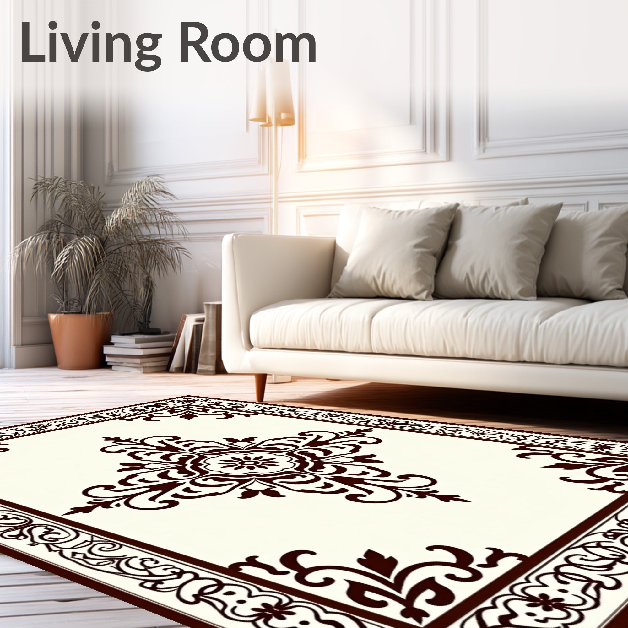 Dark Brown Floral Scroll Medallion Rug