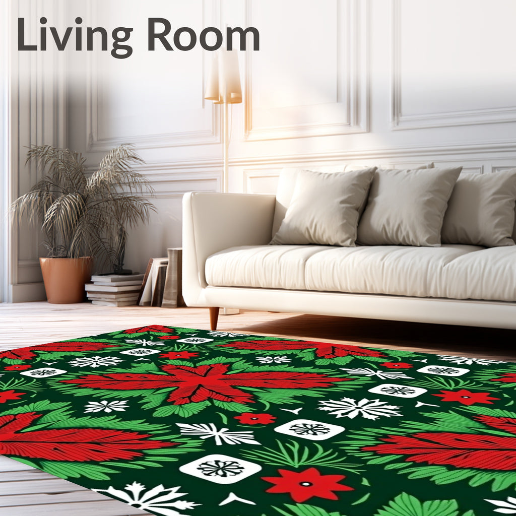 Crimson Red Green Floral Snowflake Medallion Rug