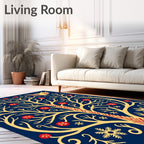 Golden Tree Birds Red Flowers Snowflakes Rug