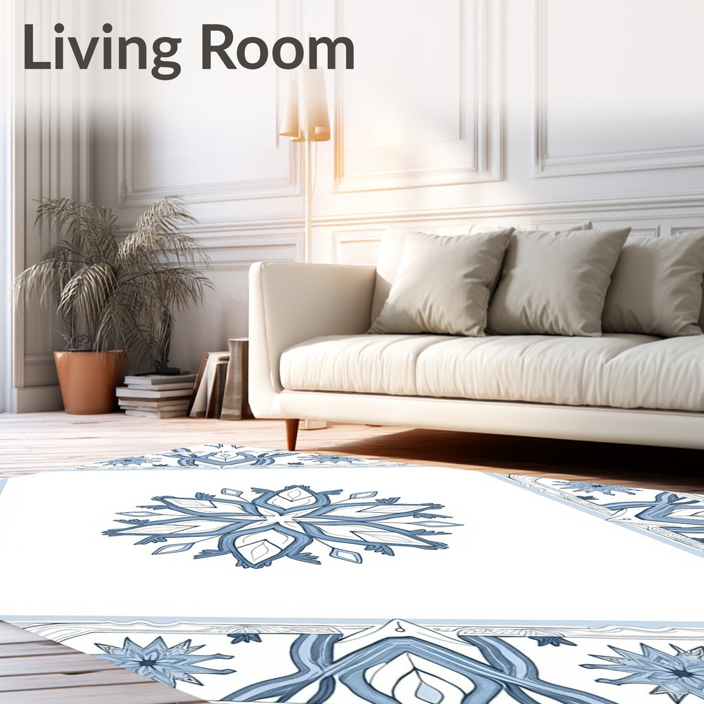 Blue White Porcelain Mandala Floral Rug