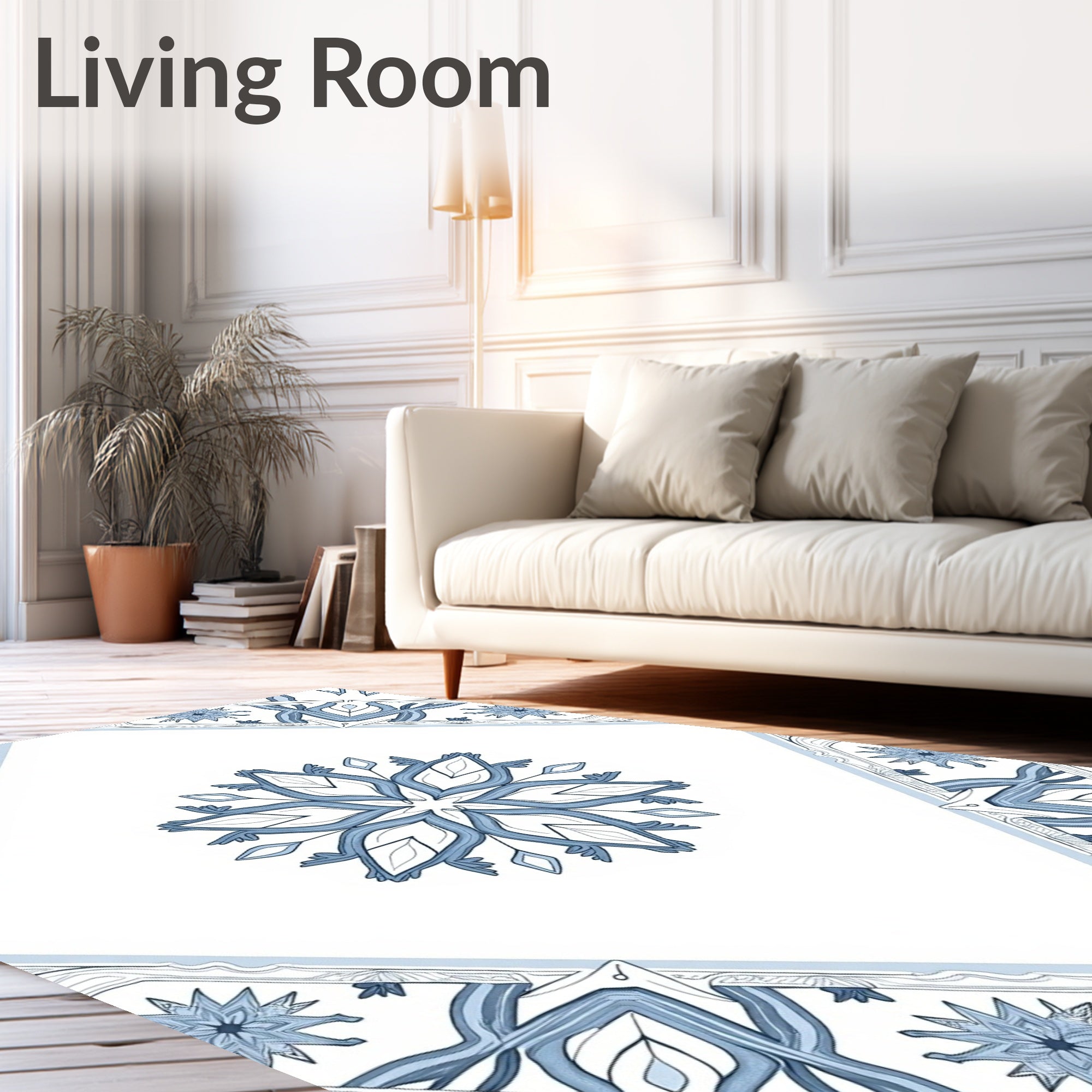 Blue White Porcelain Mandala Floral Rug